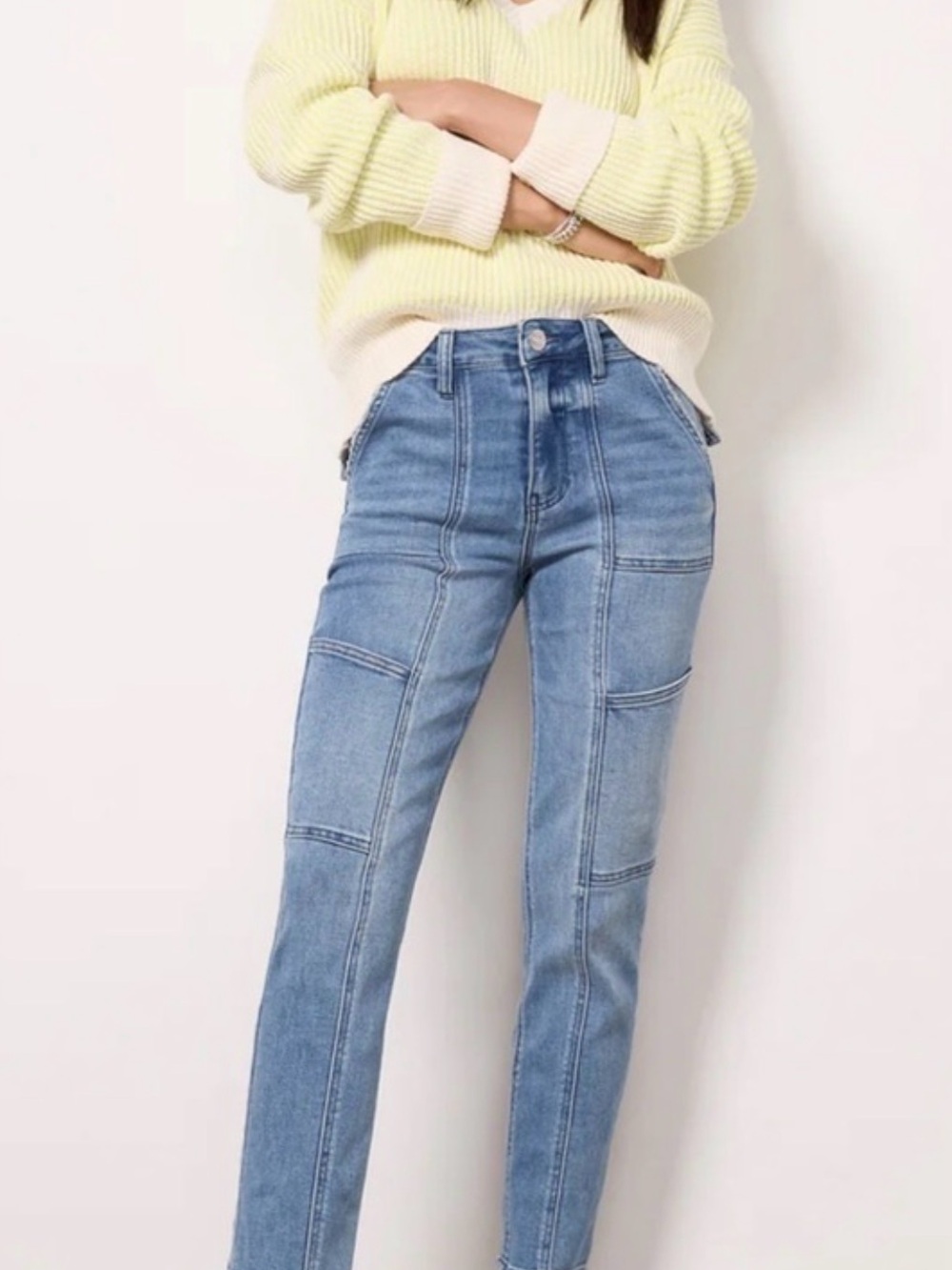 Kut from the Kloth Light Blue Paneled Straight-Leg Jeans